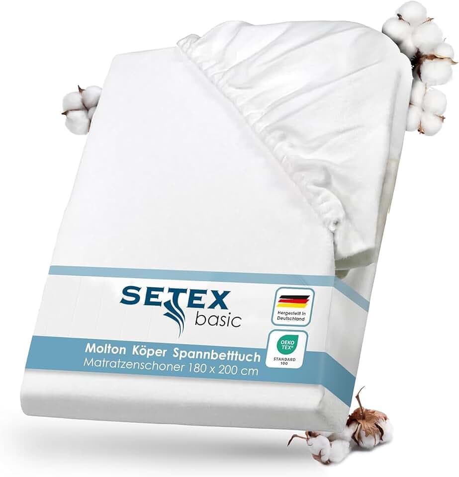 SETEX Molton Köper Matratzenschutz, 180 x 200 cm, Matratzenschoner aus 100% Baumwolle, Basic, Weiß