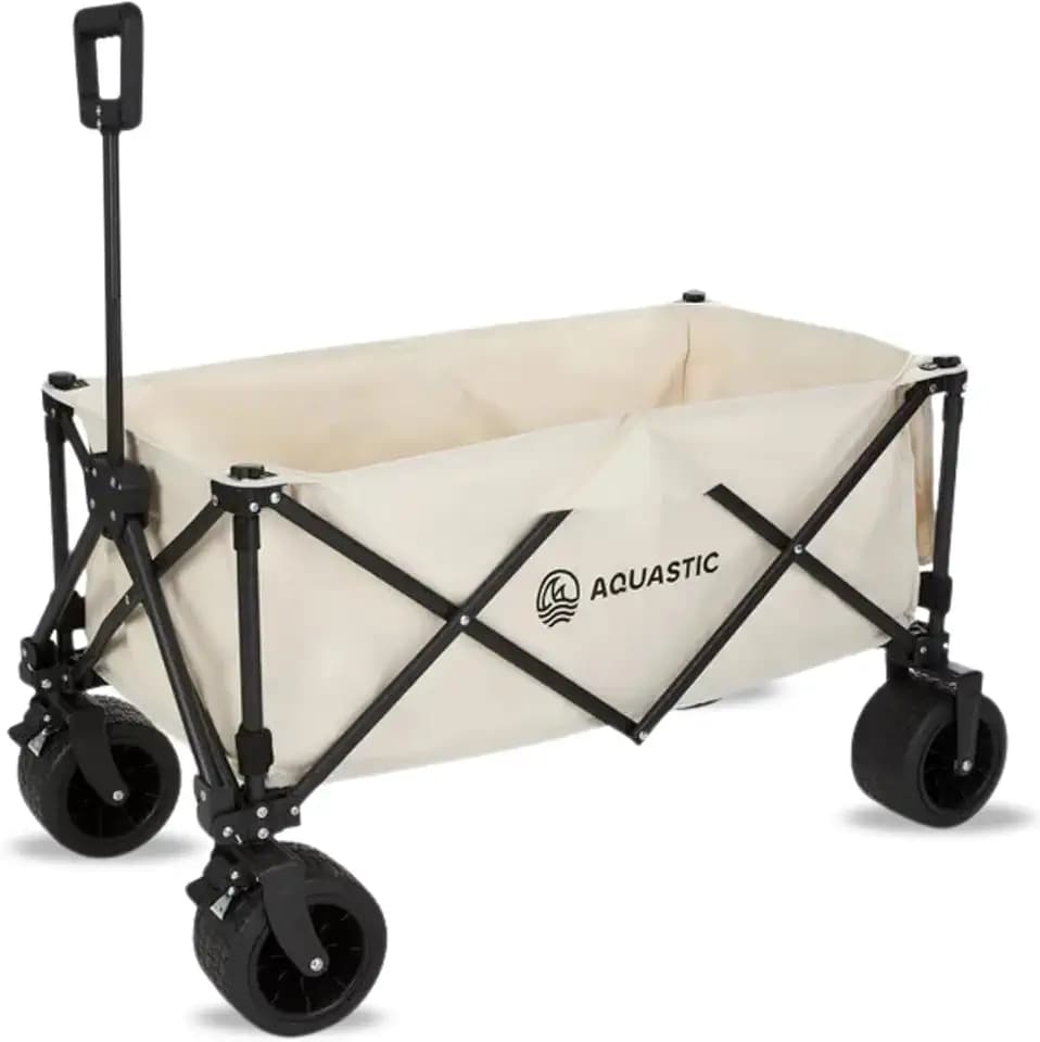 AQUASTIC Caro Transportwagen mit Rädern, mit robusten PVC-Rädern, ideal für Garten und Strand, mit Verstellbarer Rückenlehne, Olivgrün (Beige)
