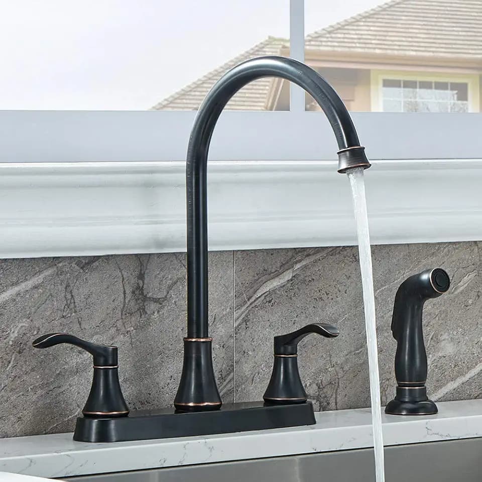 Kitchen Faucet with Side Sprayer, Oil Rubbed Bronze, 2 Handle 4 Hole