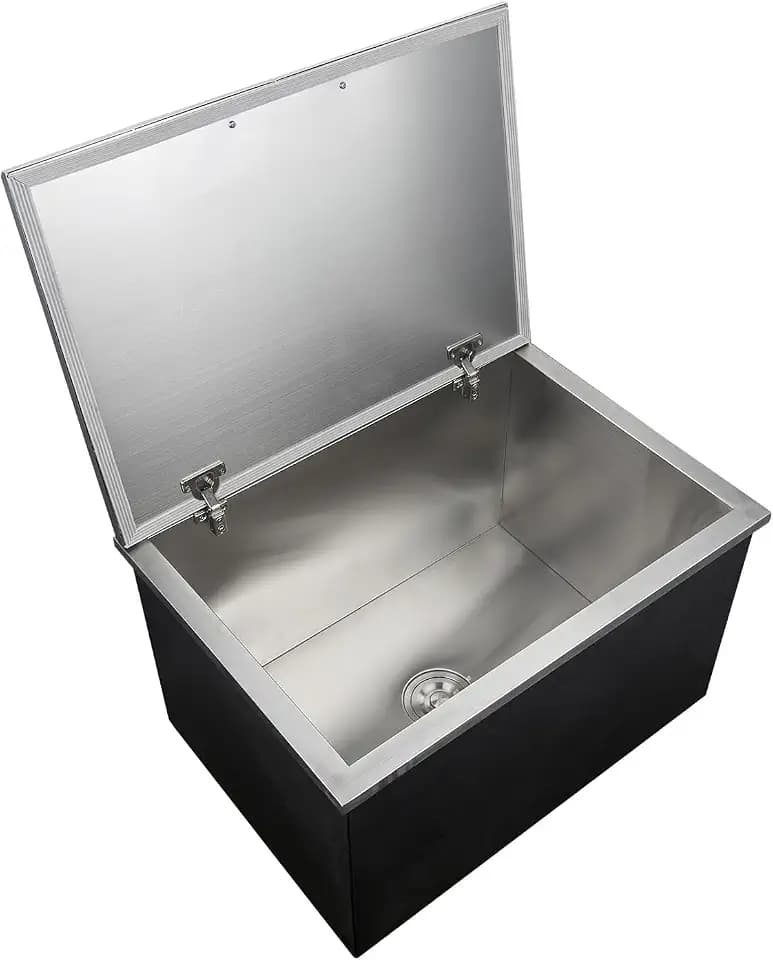 Garvee Drop-in Ice Chest, Large Capacity Stainless Ice Bin with Lid & Drain-Pipe Set, Commercial Grade Insulated Ice Bucket for Cold Wine Beer, Non-Electric 24H Cold Retention for Outdoor Kitchen&Bar