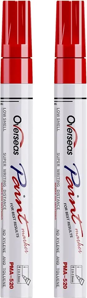 Overseas Red Paint Pens Permanent Markers, 2 Oil Based Paint Makrers