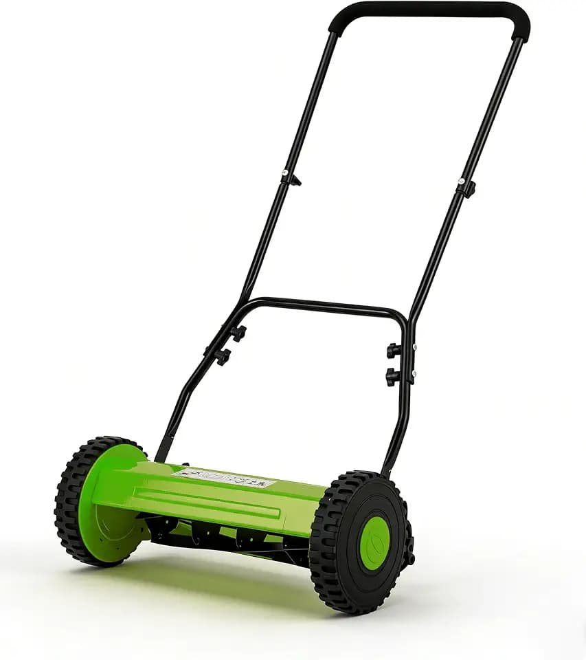 Garvee 14" Push Reel Lawn Mower, 5-Blade Manual Walk-Behind Lawn Mower with Adjustable Cutting Height, Compact Push Mower for Small Yards, Green