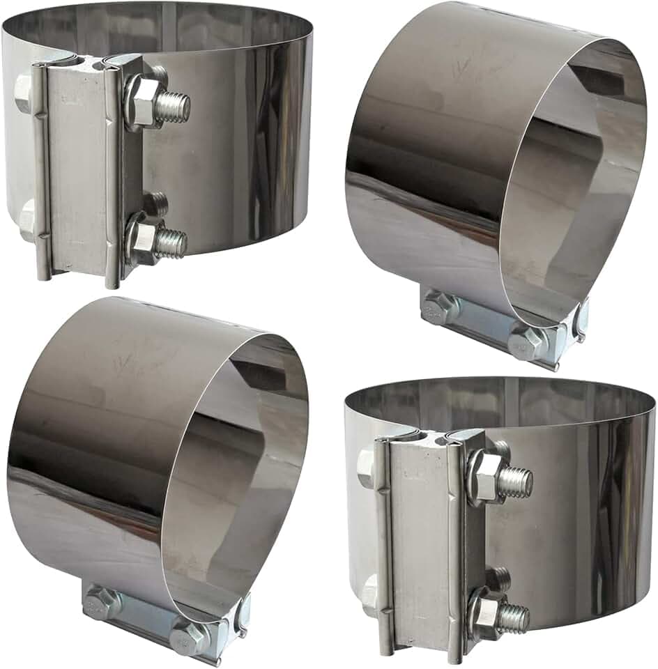 Exhaust Clamps 5 Inch Butt Joint Exhaust Pipe Muffler Clamp Band 304 Stainless Steel(4 Pack 5" Butt Lap Joint Exhaust Clamp)