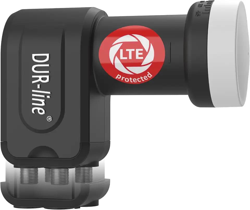 DUR-line +Ultra Quad LNB - 4 Teilnehmer schwarz - mit LTE-Filter [ Test SEHR GUT *] 4-Fach, digital mit Wetterschutz, Full HD, 4K,Premium-Qualität