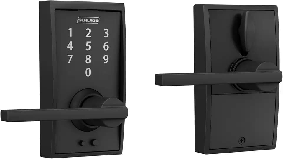Schlage Touch Electronic Lock, Lever Handle, Century Trim, Matte Black