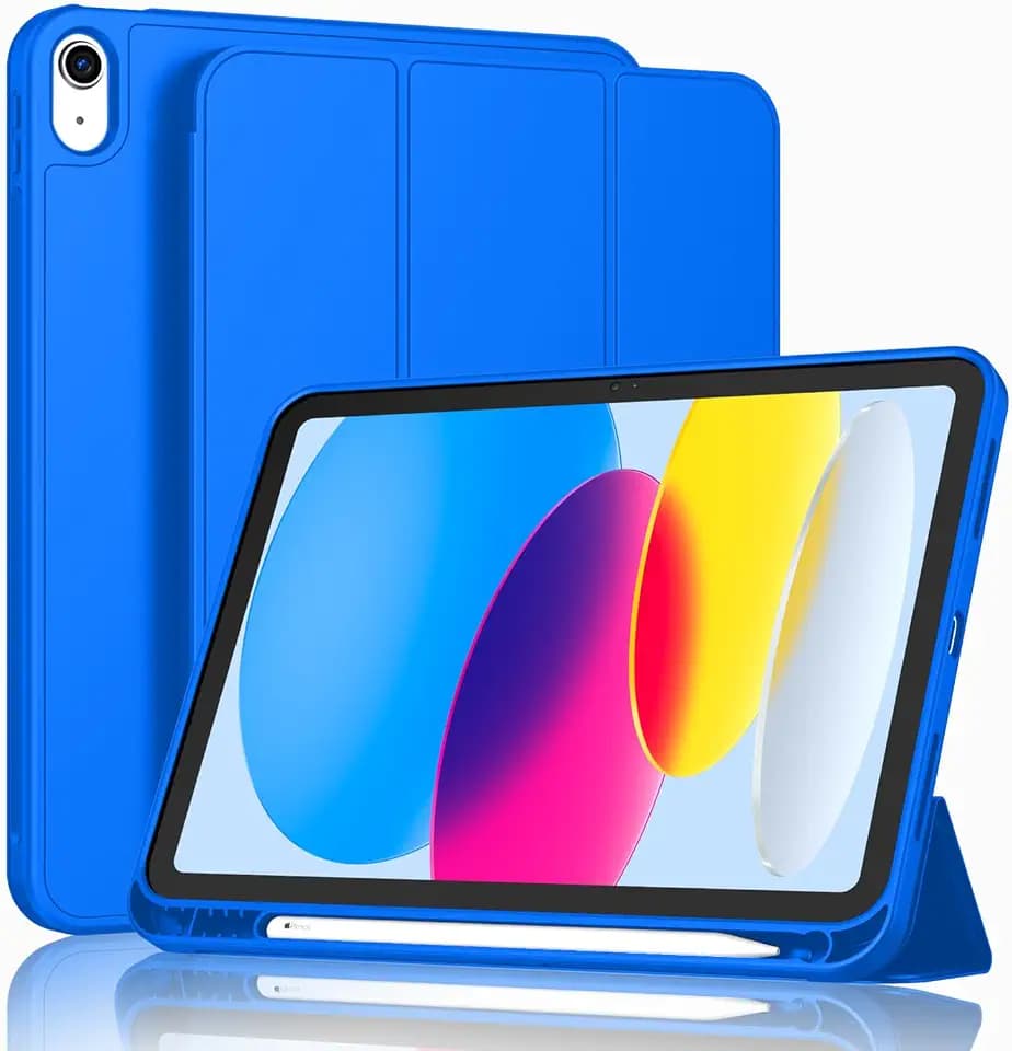 ToaPoia Case for iPad (A16) 11 Inch 2025/iPad 10th Generation 10.9 Inch 2022, Slim Trifold Stand Protective Cover with Pencil Holder and Soft TPU Back,Support Auto Sleep/Wake (Medium Blue)