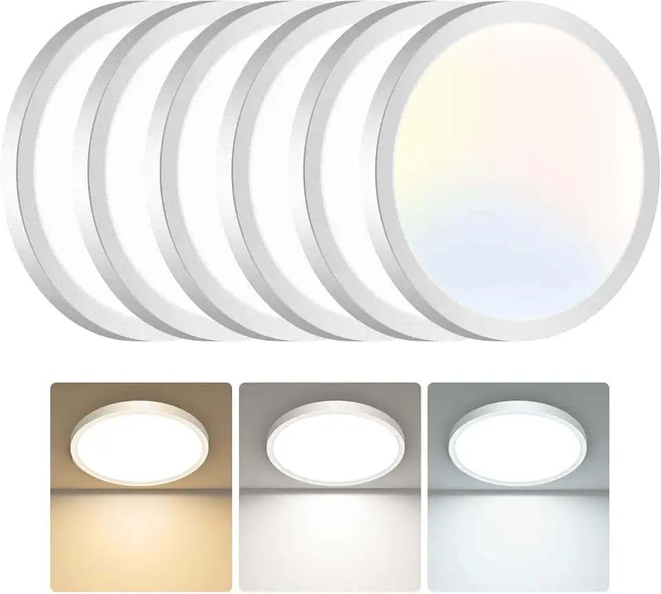 hepside 6PACK Flush Mount LED Ceiling Light Fixture White, 6.5Inch 12Watt, Dimmable & 3000K-4000K-6500K Ceiling Lamp 1200LM Low Profile Ceiling Light for Kitchen Bedroom Hallway Porch