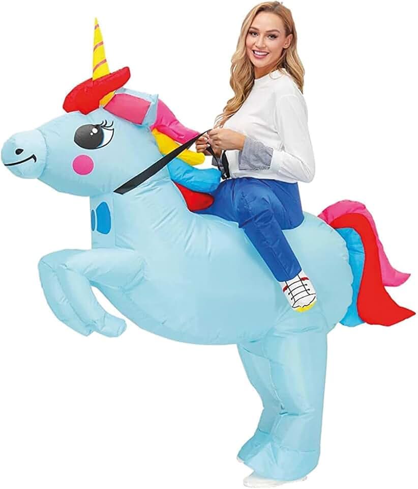 AirSuit® Aufblasbare Verkleidung Blaues Einhorn | Ungewöhnliches Kostüm in Erwachsene | Größe 160 bis 190cm | Premium Qualität | Aus sehr strapazierfähigem Polyester | Aufblassystem | OriginalCup®