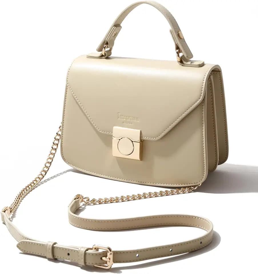 Small Flap Top Handle Satchel Purse for Women - Vegan Leather Designer Crossbody Bag with Chain Strap for Work & Travel
