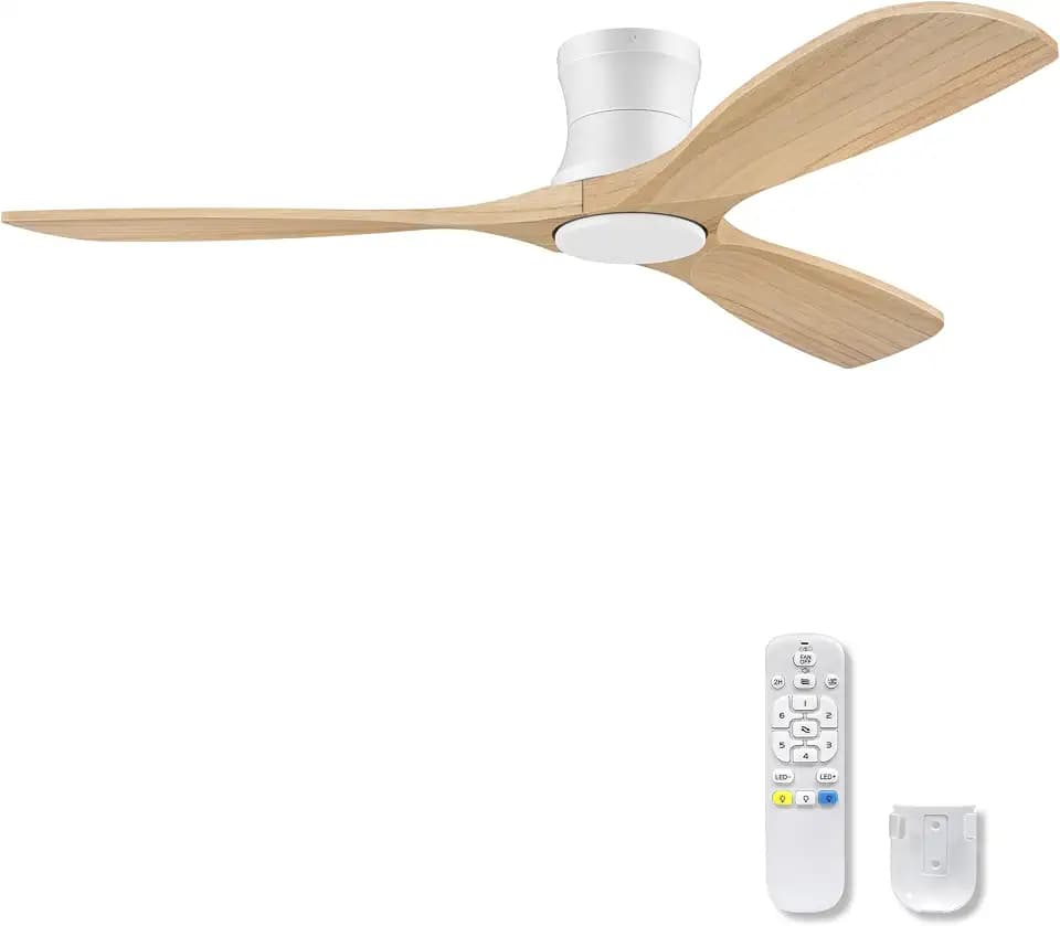 52” Wood Smart Flush Mount Ceiling Fans with Lights Remote,Low Profile