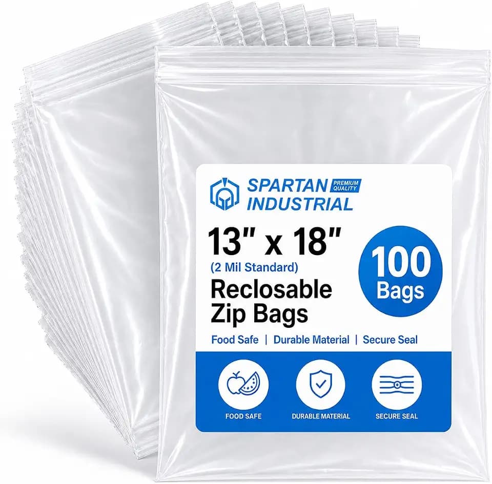 13" X 18" (100 Count) 2 Mil Clear Reclosable Zip Plastic Poly Bags