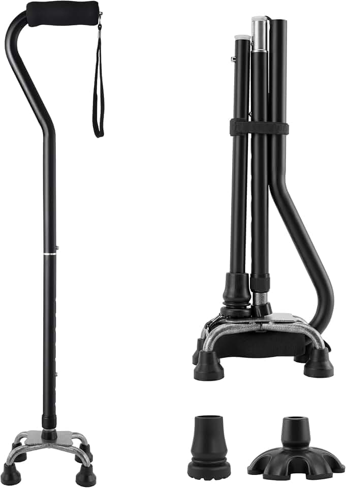 Floral Quad Cane for Women, Adjustable Walking Canes with 3-in-1 Interchangeable Base(3 Tips) for Versatile Support, Stylish & Stable Mobility Aid for Seniors Confidence