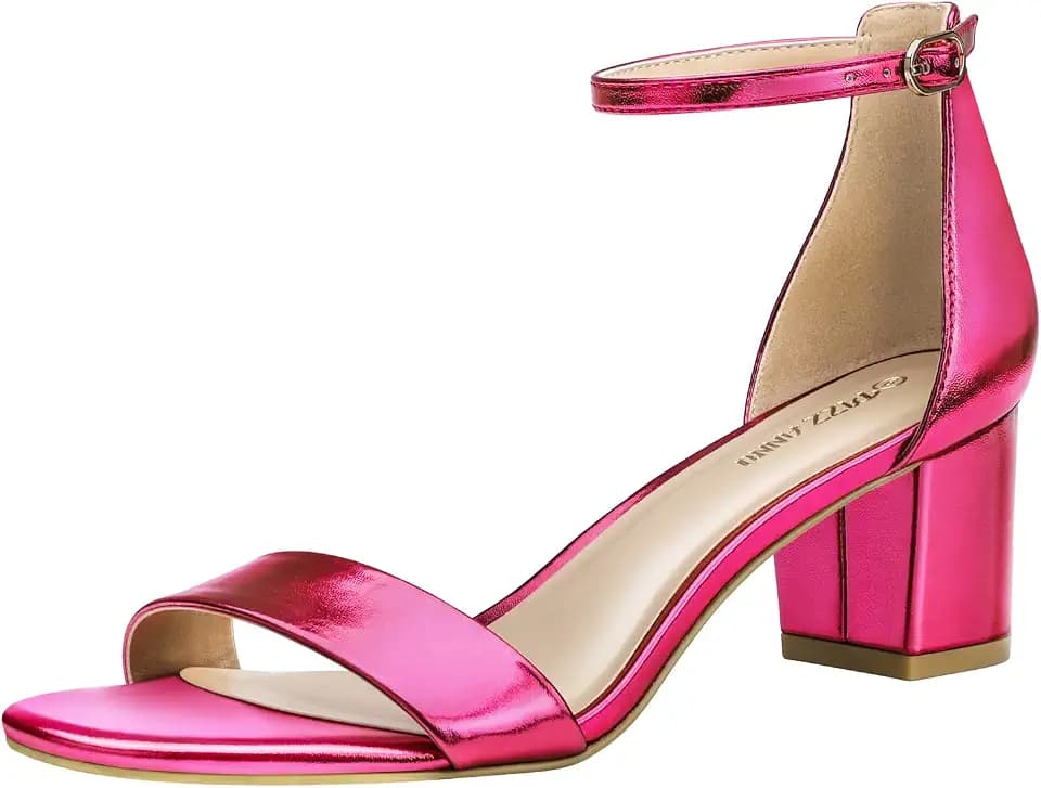 PIZZ ANNU Women's Low Block Chunky Heels Sandals Comfortable Open Toe Ankle Strap Party Dress Pump Shoes Strappy Buckle Heeled Sandal with 2 Inches Tall Thick Heel Design