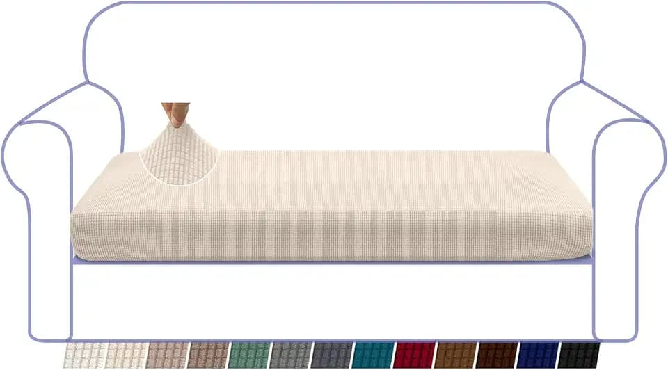 Granbest High Stretch Sofa Sitzkissenbezug Superweicher Sofa Sitzbezug Sitzkissenschutz Jacquard Spandex Stoff mit Elastischer Unterseite(3 Sitzer,Beige)