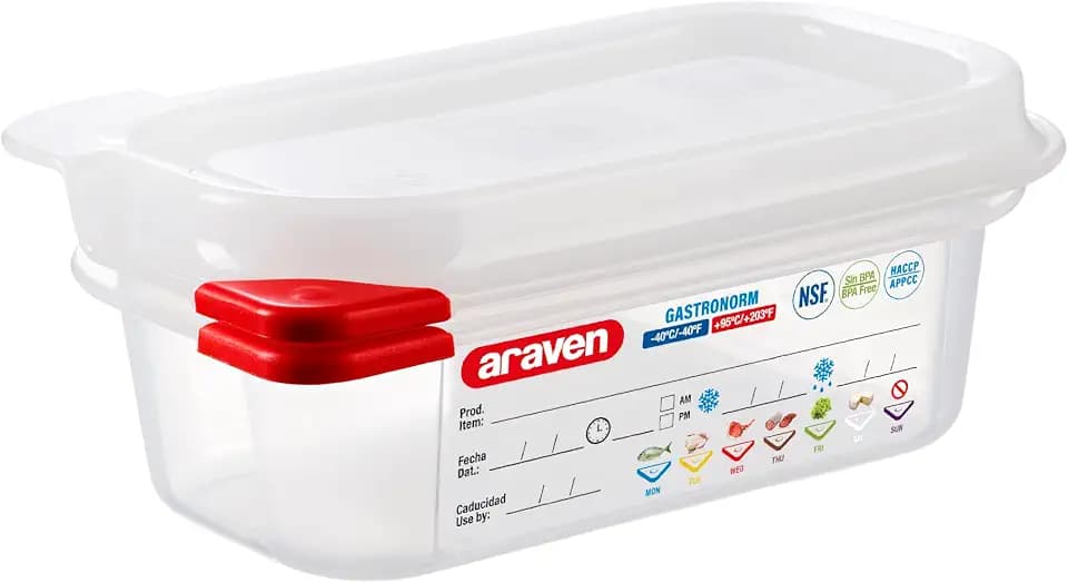 araven Airtight Container, Food Pan with Lid for Storage in Kitchen and Restaurant, 1/9 GN 2.5" Deep, 6 Count, Clear