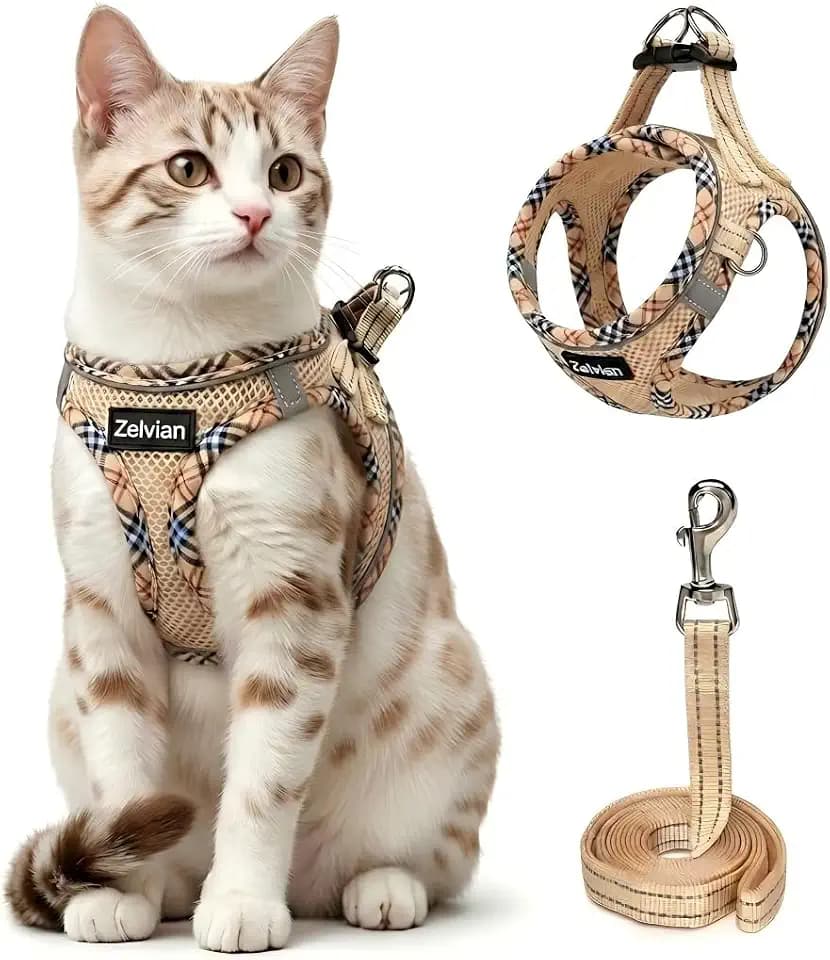 Escape Proof Cat Harness and Leash, Adjustable Vest, Beige, S