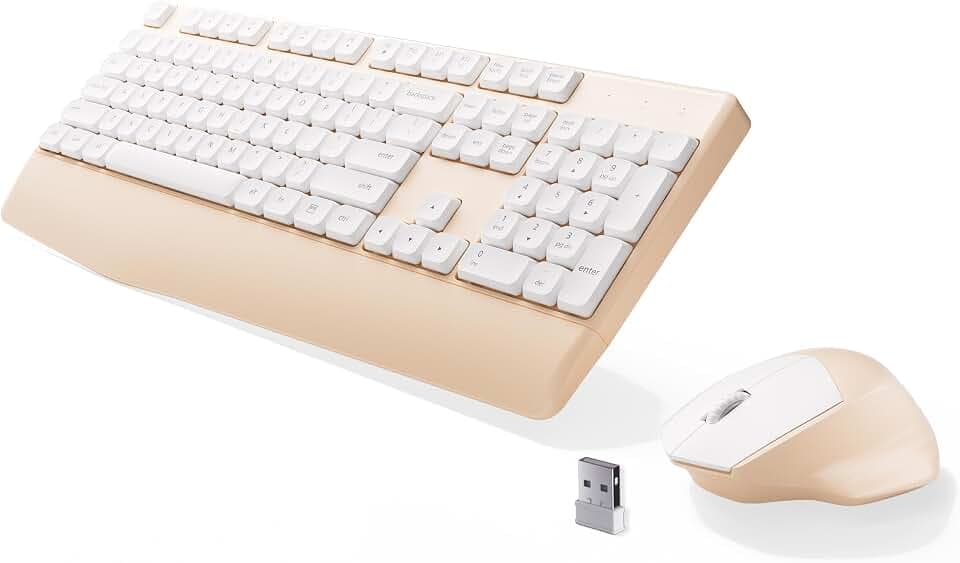MPTOG Ergonomic Wireless Keyboard and Mouse Combo, Khaki White