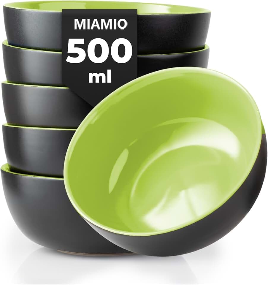 MIAMIO - Schüsseln Keramik (500 ml), Müslischalen - Le Papillon (Grün)