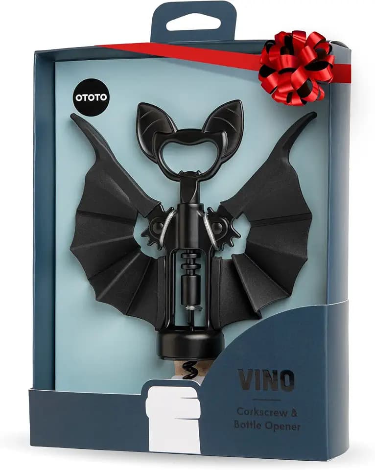OTOTO Vino Spooky Bat 2-in-1 Wine & Beer Opener, Corkscrew & Bottle Opener - Goth Wine Accessories & Gifts for Wine Lovers