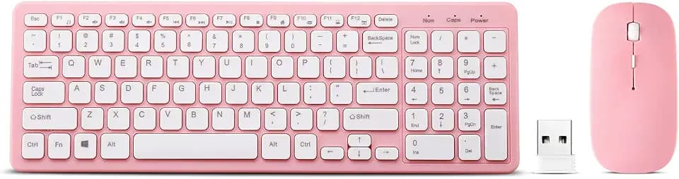 Wireless Keyboard and Mouse Combo, Compact Quiet Wireless Keyboard and Mouse Set 2.4G Ultra-Thin Sleek Design for Windows, Computer, Desktop, PC, Notebook, Laptop (Pink)