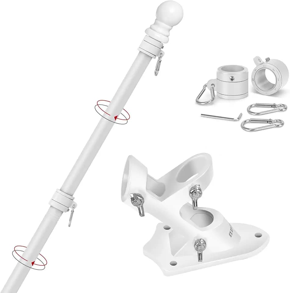 Yeesun 6FT Flag Pole for Outside House, Bracket, Tangle-Free Rings,White