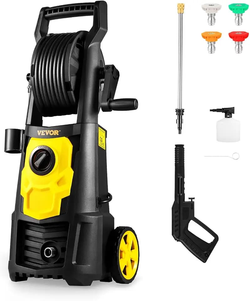 VEVOR Electric Pressure Washer, 2000 PSI 1.76 GPM, Portable Cleaner with 30ft Hose Reel, Foam Cannon & 5 Nozzles for Cars, Patios, Fences - ETL Listed