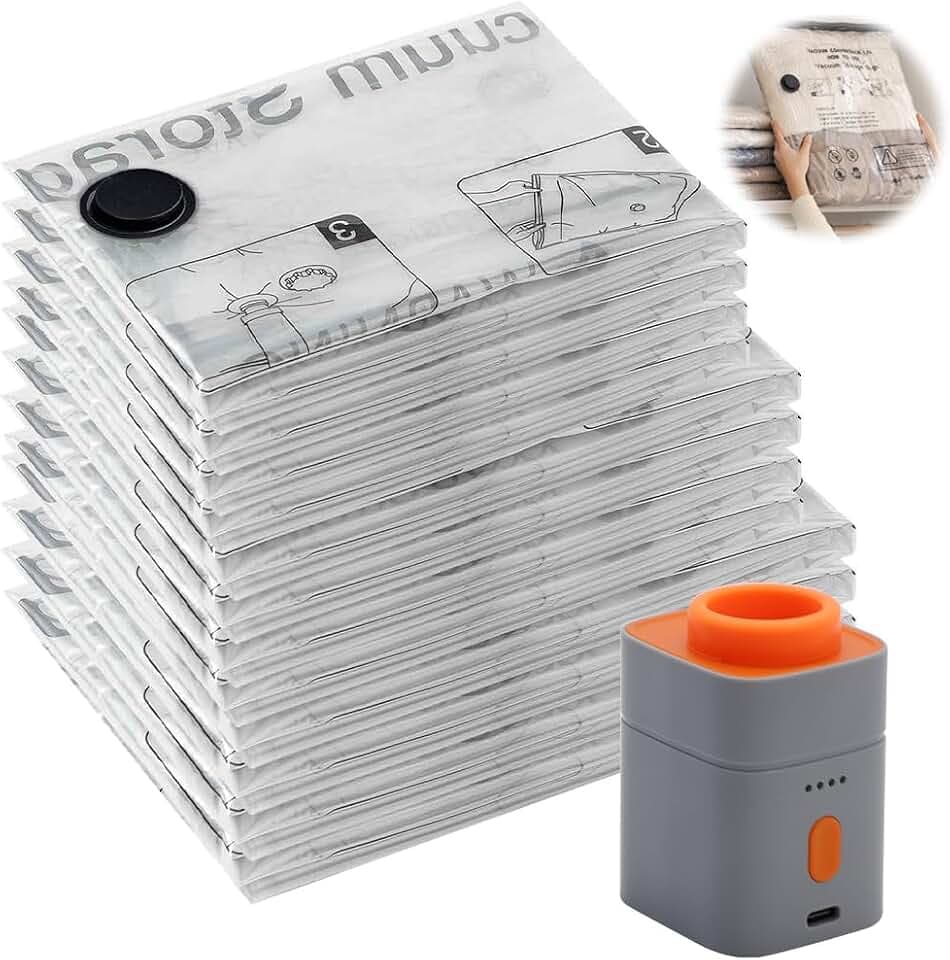 RANJIMA Vakuumbeutel für Kleidung mit Elektrischer Luftpumpe, Vakuumbeutel für Bettdecken 4x40*60/4x50*70/4x60*80,Wiederverwendbar Vacuum Bags Kleiderbeutel Familie und Reise für Bettwäsche