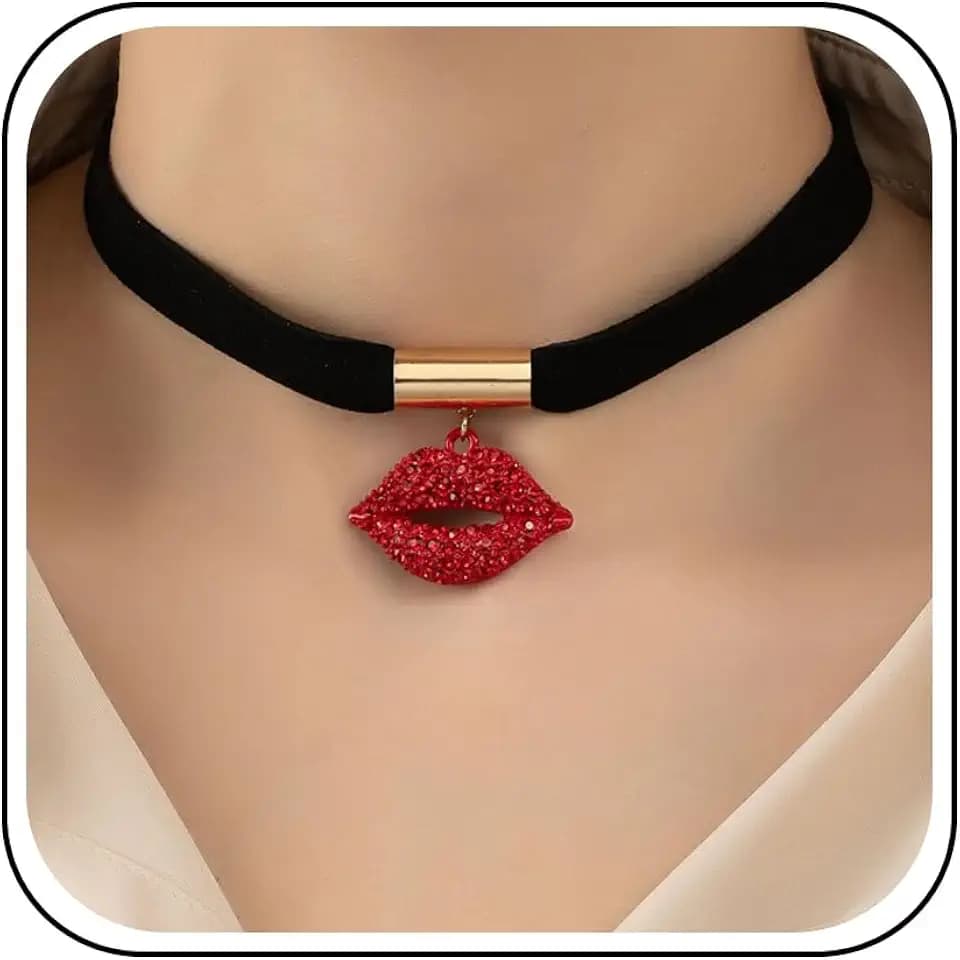 Black Choker Necklace Rhinestone Red Lips Necklace For Women Kiss Yan Jewelry Party Outfits Accessories Anniversary Party Gifts