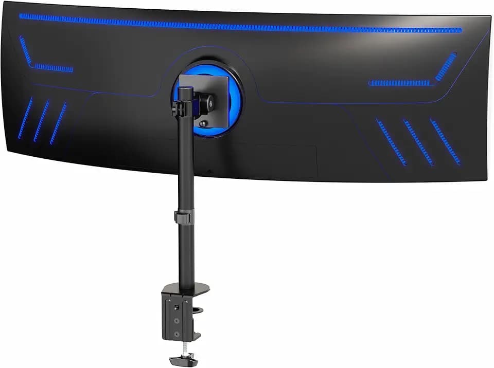 VIVO Clamp-on Single Ultra Wide Monitor Desk Mount, Low Profile Heavy Duty Adjustable Stand for 1 Ultrawide Screen up to 49 inches, 44 lbs Capacity, Black, STAND-V100C