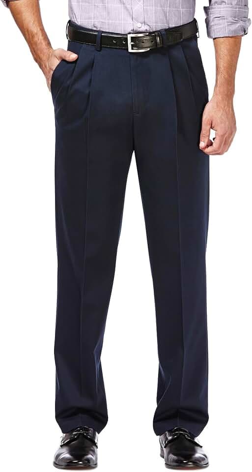 Haggar Men's Premium No Iron Khaki Classic Fit Pleat Front Pant (Regular and Big & Tall Sizes)