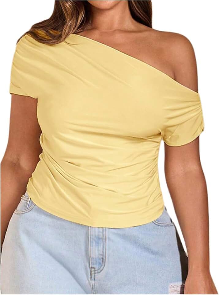 WDIRARA Women's Plus Size Off Shoulder Tee Shirt Ruched Asymmetrical Tops