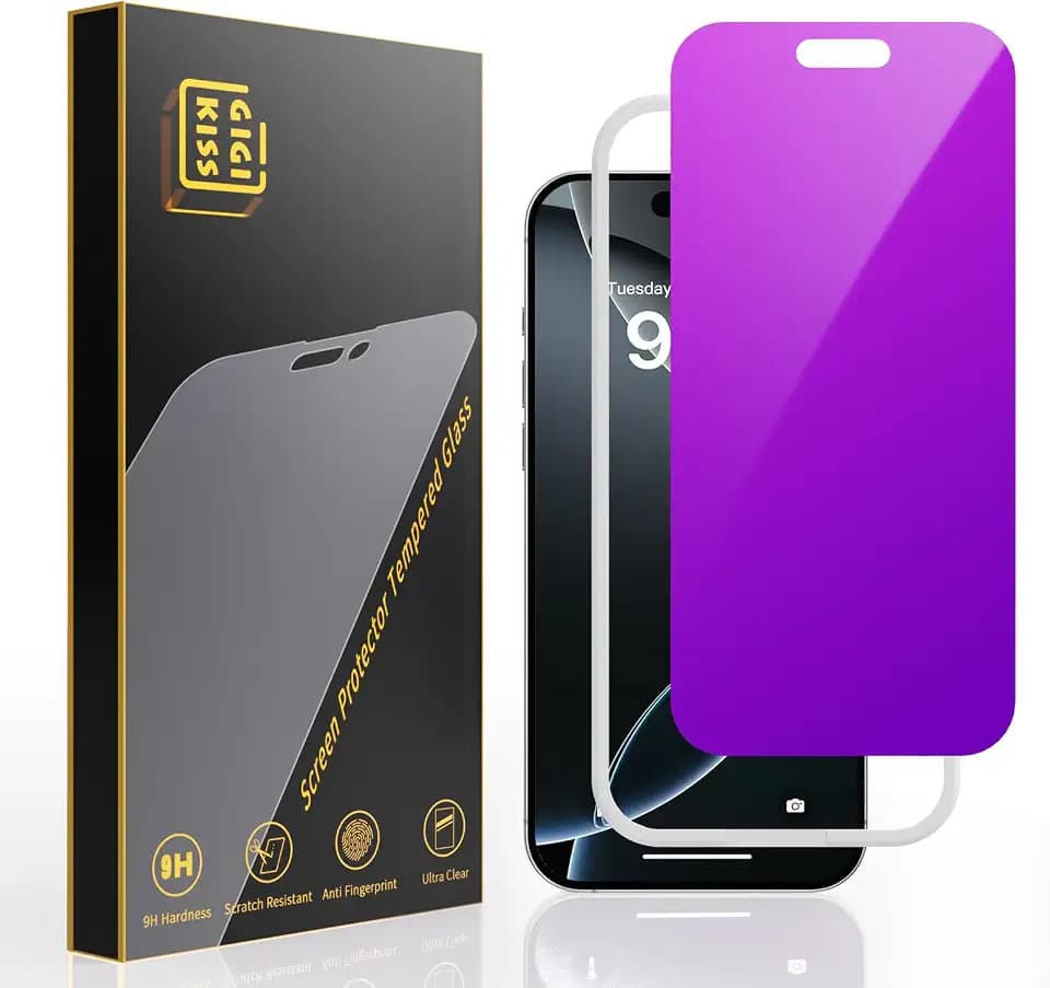 GIGIKISS Compatible for iPhone 17 Pro Privacy Screen Protector 6.3 Inch, Purple Gradient Anti Spy Anti Blue Light HD Screen Protector Tempered Glass Easy Installation