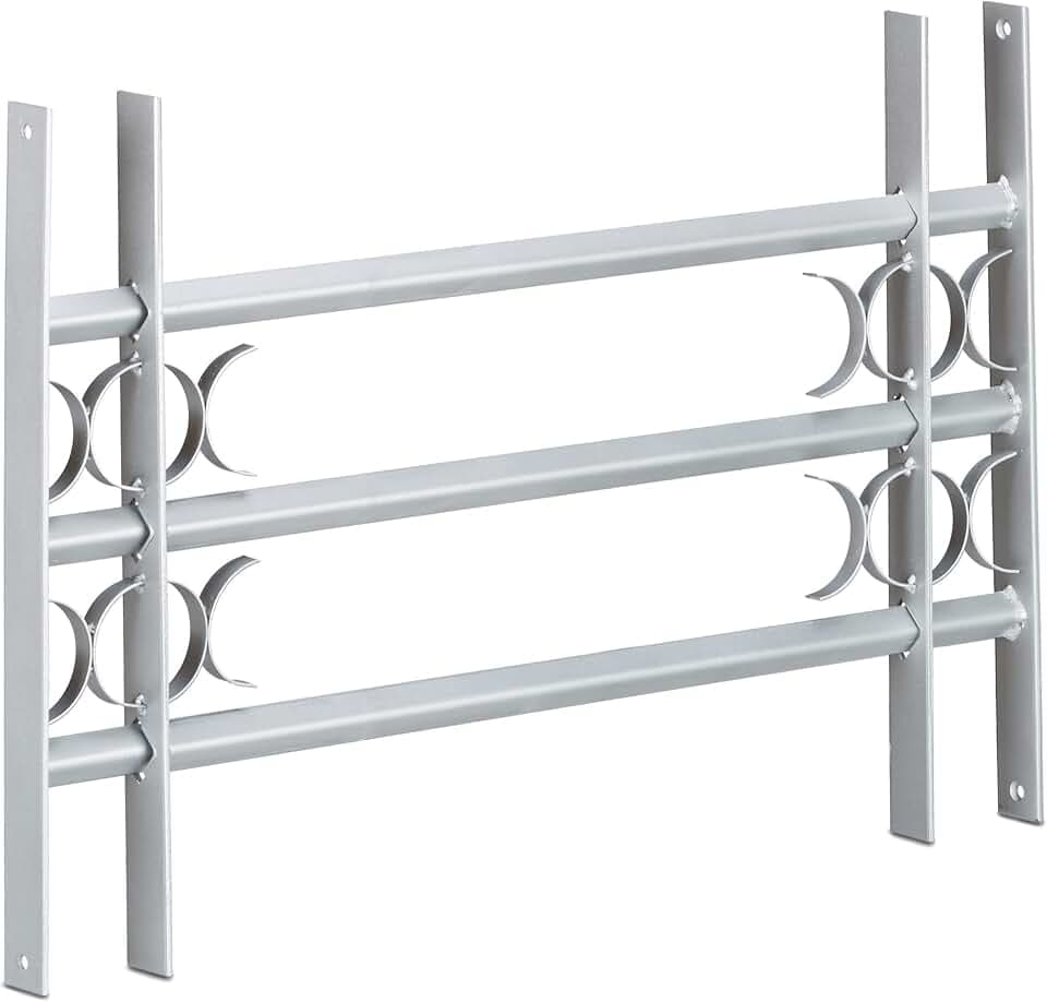 Relaxdays Fenstergitter Einbruchschutz, ausziehbar, für außen, Stahl, Sicherheitsgitter, Verschiedene Größen, grau