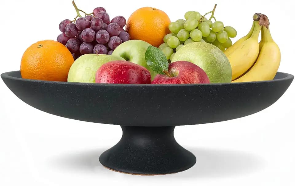 Große Dekoschale Schwarz mit Fuß, Moderne Obstschale in Schwarz für Küche & Wohnzimmer, Stilvolle Schlüsselschale für Flur & Eingangstisch, 29 cm Durchmesser & 9,7 cm Höhe