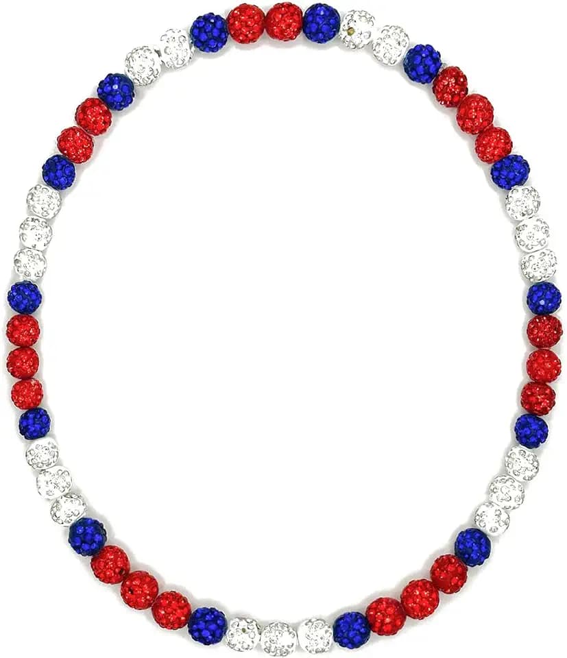 Baseball Bead Necklace, Baseball Necklace for Men, 16/18/20" Ice Necklace Cool Gifts, Rhinestone Bling Inspired Sports Jewelry