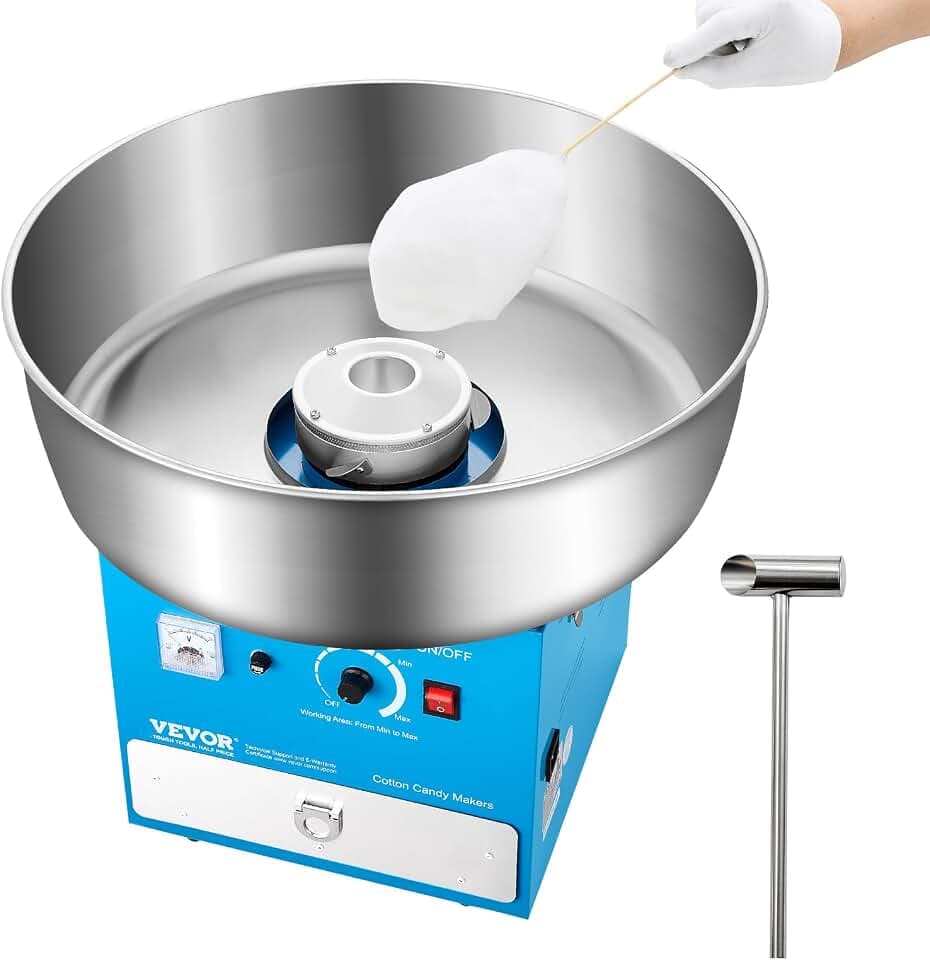 VEVOR elektrische Zuckerwattemaschine kommerzielle Zuckerwattegeräte (1000 W) mit 52 cm Edelstahlschüssel & Zuckerschaufel & Schublade, perfekt für Kindergeburtstage Familienfeiern Partys Blau