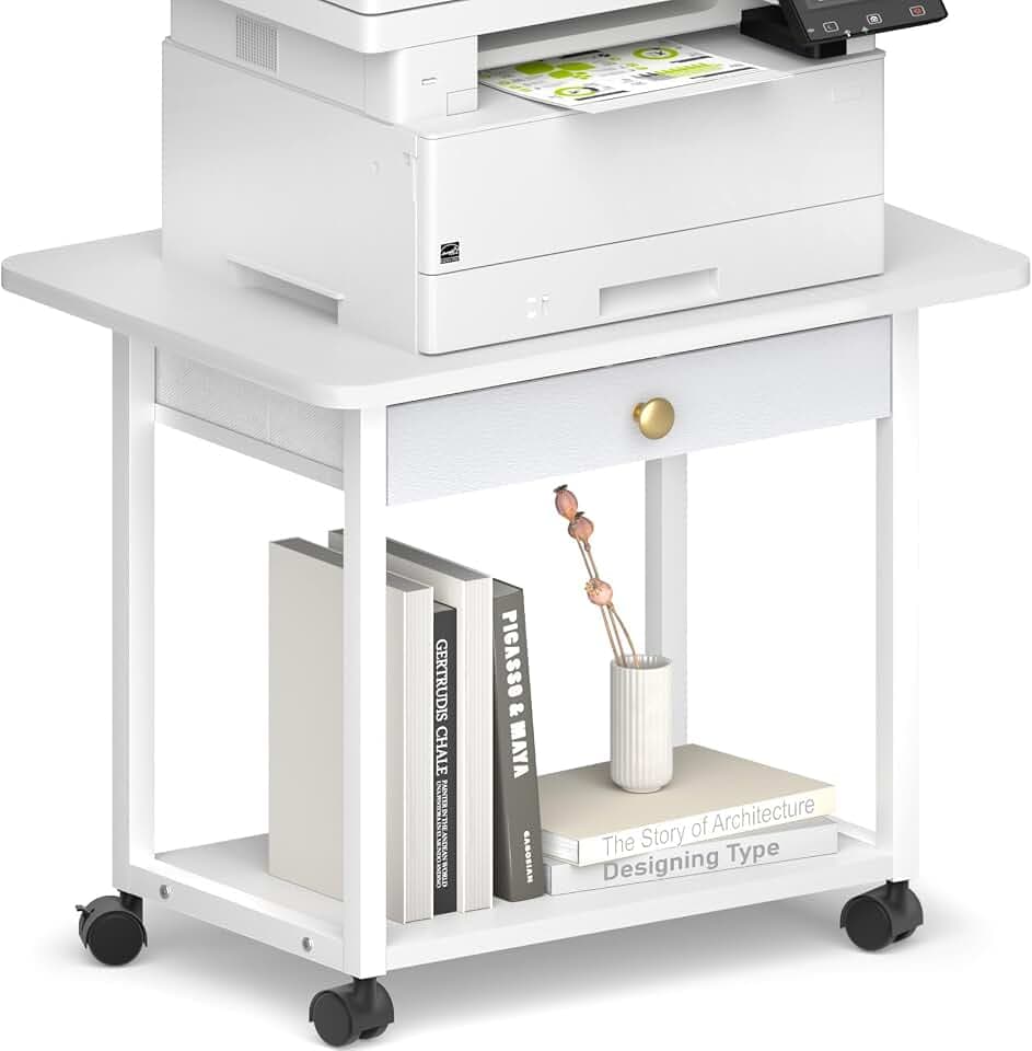 MARTY 22"x15.75" Large Printer Stand with Drawer,Rolling Cart Printer Table