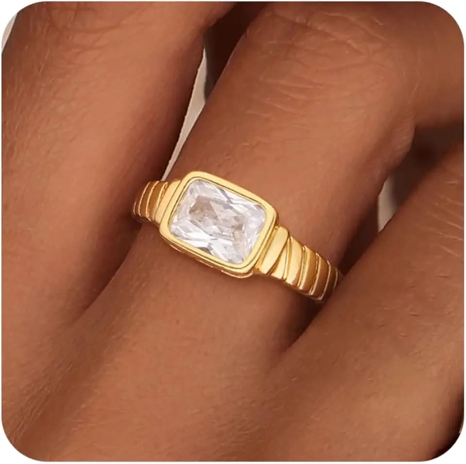 ZHESHY Birthstone Gold Rings for Women Non Tarnish Signet Thumb Chunky Ring