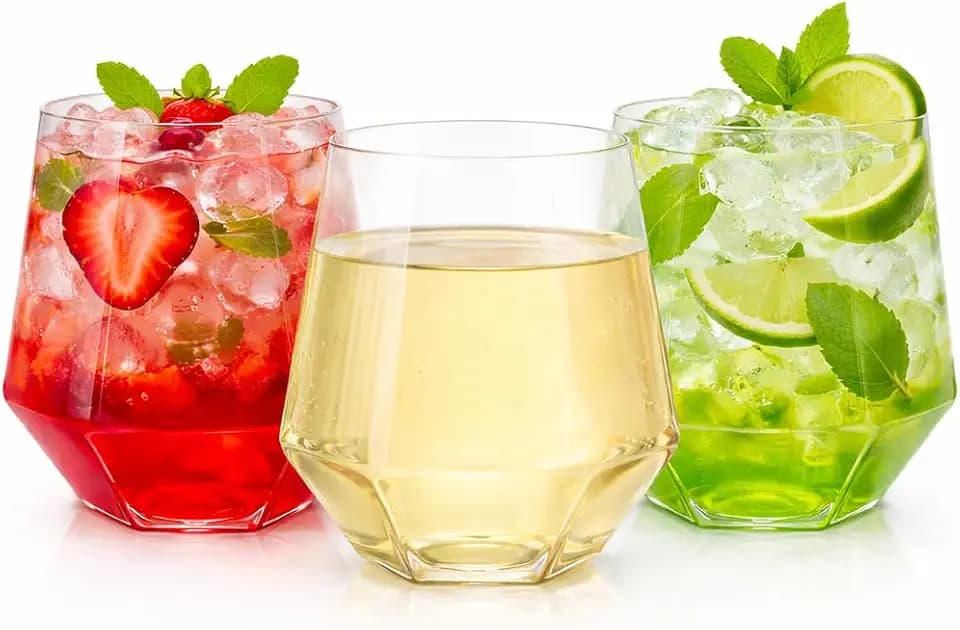 Oojami 40 Pack Disposable Plastic Wine Glasses 12 oz Diamond Clear