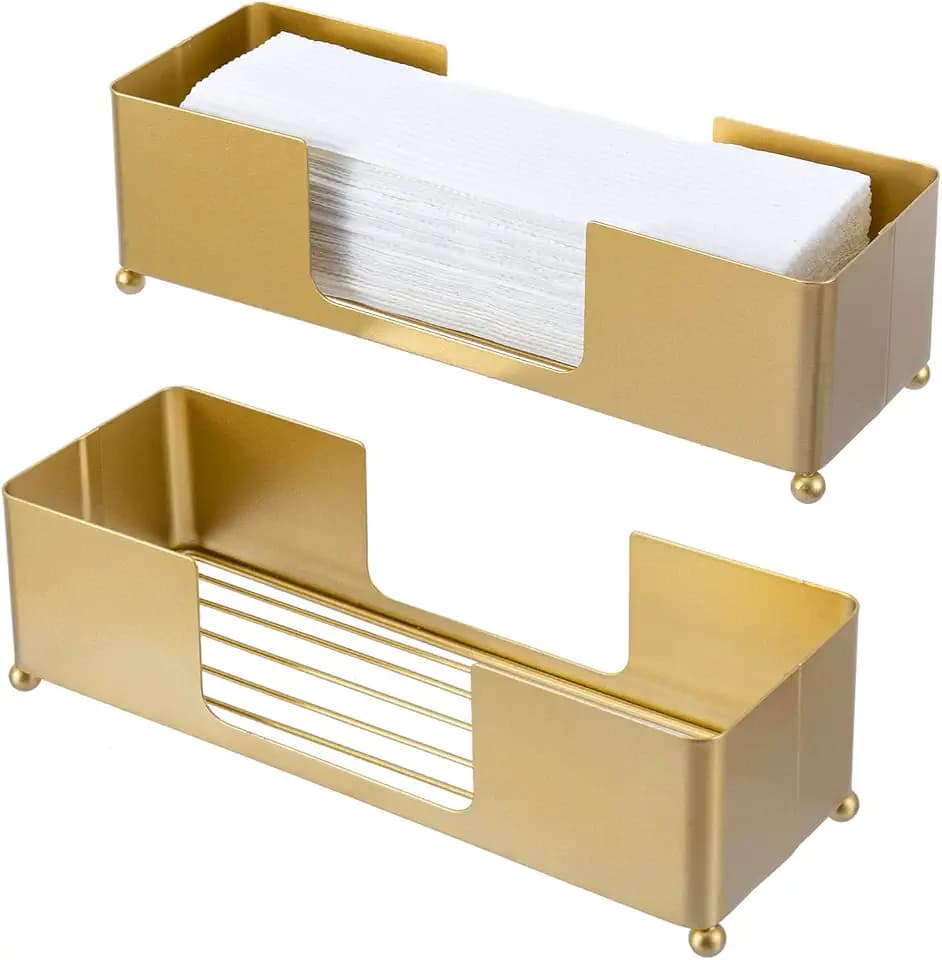 MyGift Brass Tone Metal Hand Towel Holder Countertop Dispenser Set of 2