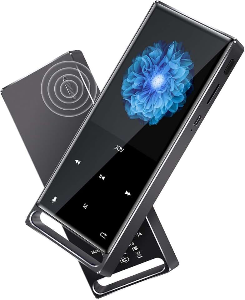 Mymahdi MP3-Player, Bluetooth 16 GB verlustfrei, Schrittzähler/Fuß/Aufnahmen mit Einer Taste, Max. Bis zu 128 GB, Schwarz