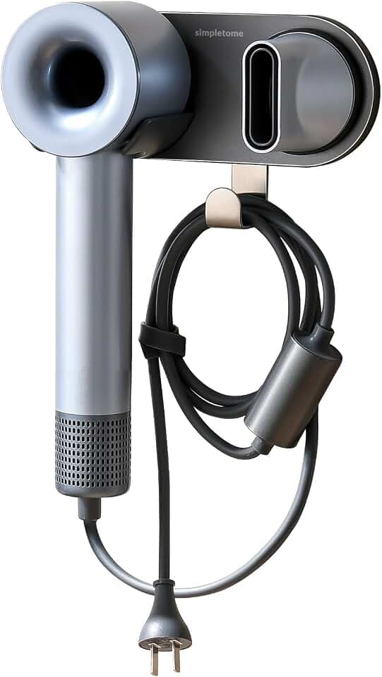 simpletome simpltome Haartrocknerhalter Wandhalterung für ALLE Magnetischen Hohe Geschwindigkeit Fön mit Steckerkabel Organisation Haken (Grau, Aluminium-Legierung)