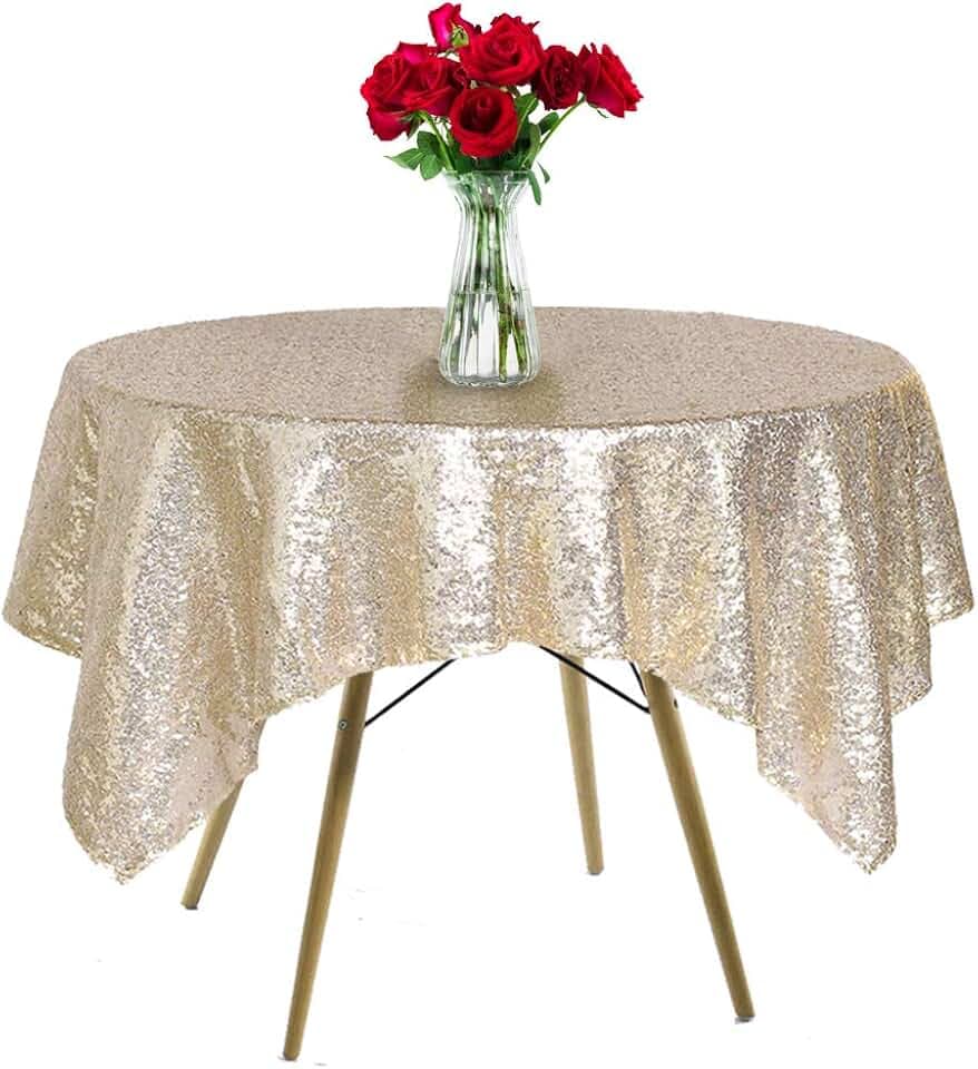 Champagne Sequin Tablecloth 50"x50" Sparkly Champagne Drape Table Cloth Sequin Fabric Table Cover for Wedding Birthday Party Baby Shower