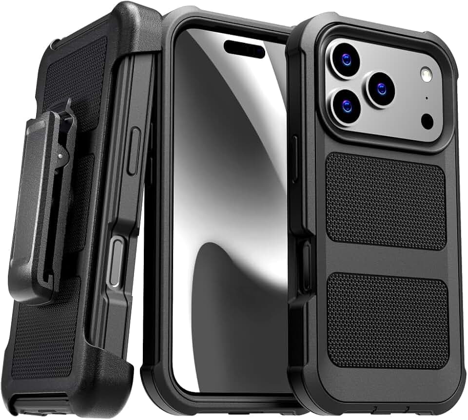 Designed for iPhone 17 Pro Case with Belt Clip Holster, Slim Cover Phone Case for iPhone 17 Pro - Black