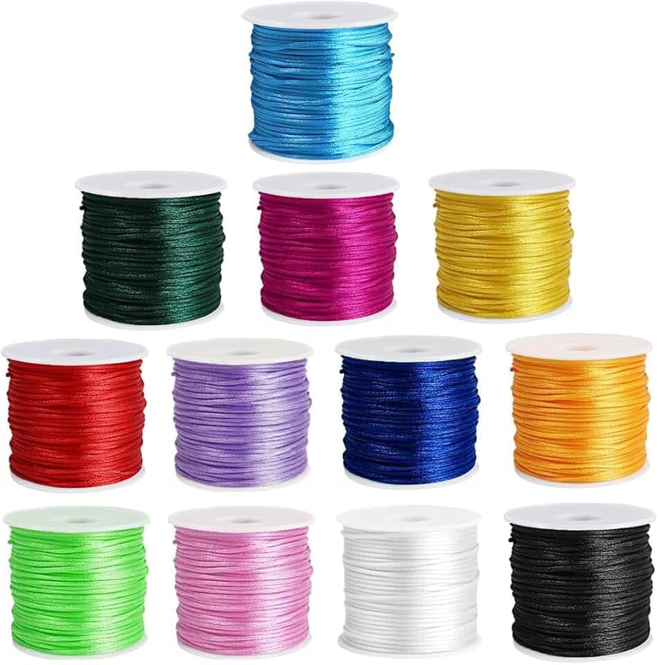 Armbandherstellung Schnur 12 Rollen 1,5mm Satinschnur Nylondraht für Armbänder, Rattail Seide Perlen Draht für Kumihimo, Halskette, Makramee Handwerk, Schlüsselbänder Lanyards