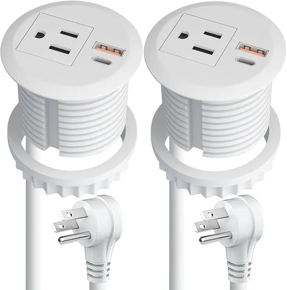 2-inch Desktop Power Grommet,2-Pack,PD20W USB-C,6.4ft Cord,White