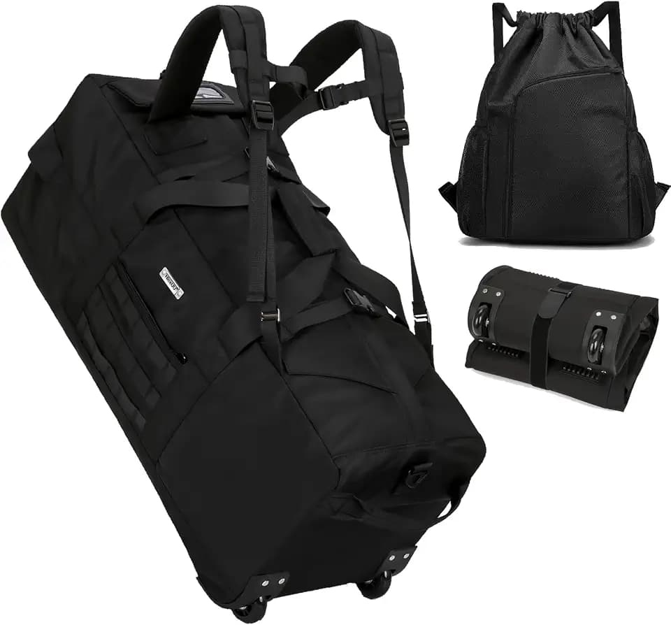 80L Travel Rolling Duffel Bag with wheels, Military Tactical Wheeled Foldable for Deployment Travel Camping Sports