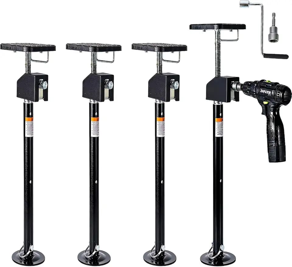 Garvee 4 Pack RV Slide Out Supports Jack with a Flat Top Support Block, RV Stabilizer Jacks Supports Up to 20,000lbs, 21"-49" Quick-Lift Adjustable - Drill & Hand Crank Compatible for Campers & RVs