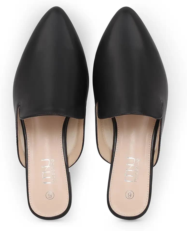 MUSSHOE Women’s Pointed Toe Mule Flats: Comfortable Lightweight Slip On Backless Loafers with Memory Foam for Office Work & Dressy Casual Wear
