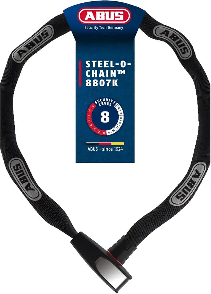 ABUS Kettenschloss Steel-O-Chain 8807K – Flexibles Fahrradschloss aus gehärtetem Stahl – ABUS-Sicherheitslevel 8